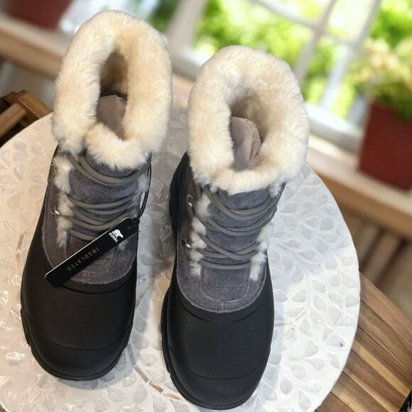 Sorel Snow Angel Insulated NL3482-052 Gray Black Winter Boots Faux Fur Women’s 7 - Picture 4 of 13